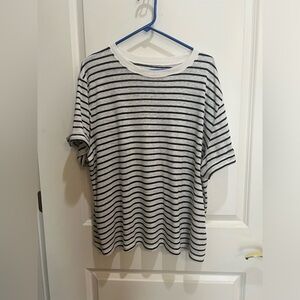 a new day Target off-white and black striped top linen blend 1X